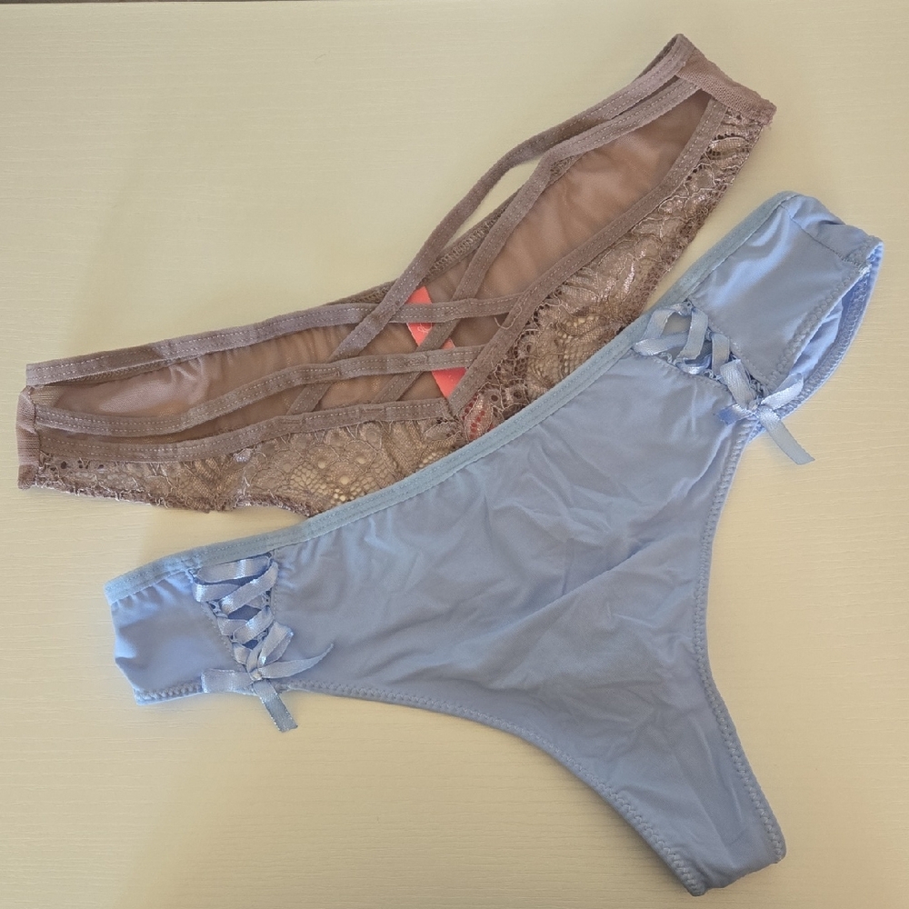 Tan and Blue Lace and Smooth Panties Set